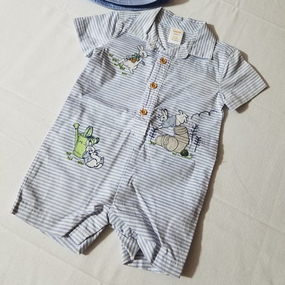 Gymboree Peter Rabbit NWT 6-12 Month Romper Hat w chin strap set Easter - Picture 2 of 5